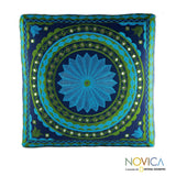 Handmade Shades of Blue Green Ottoman (India)