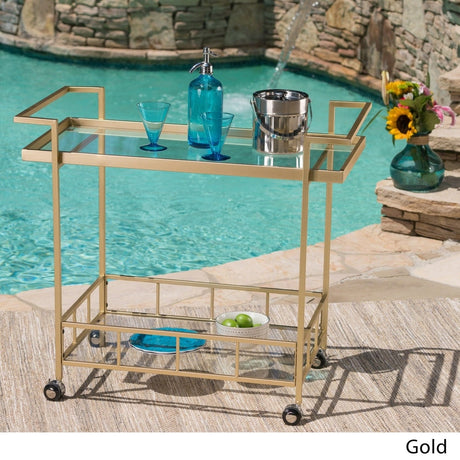 Selby Outdoor Industrial Tempered Glass Bar Cart by Christopher Knight Home