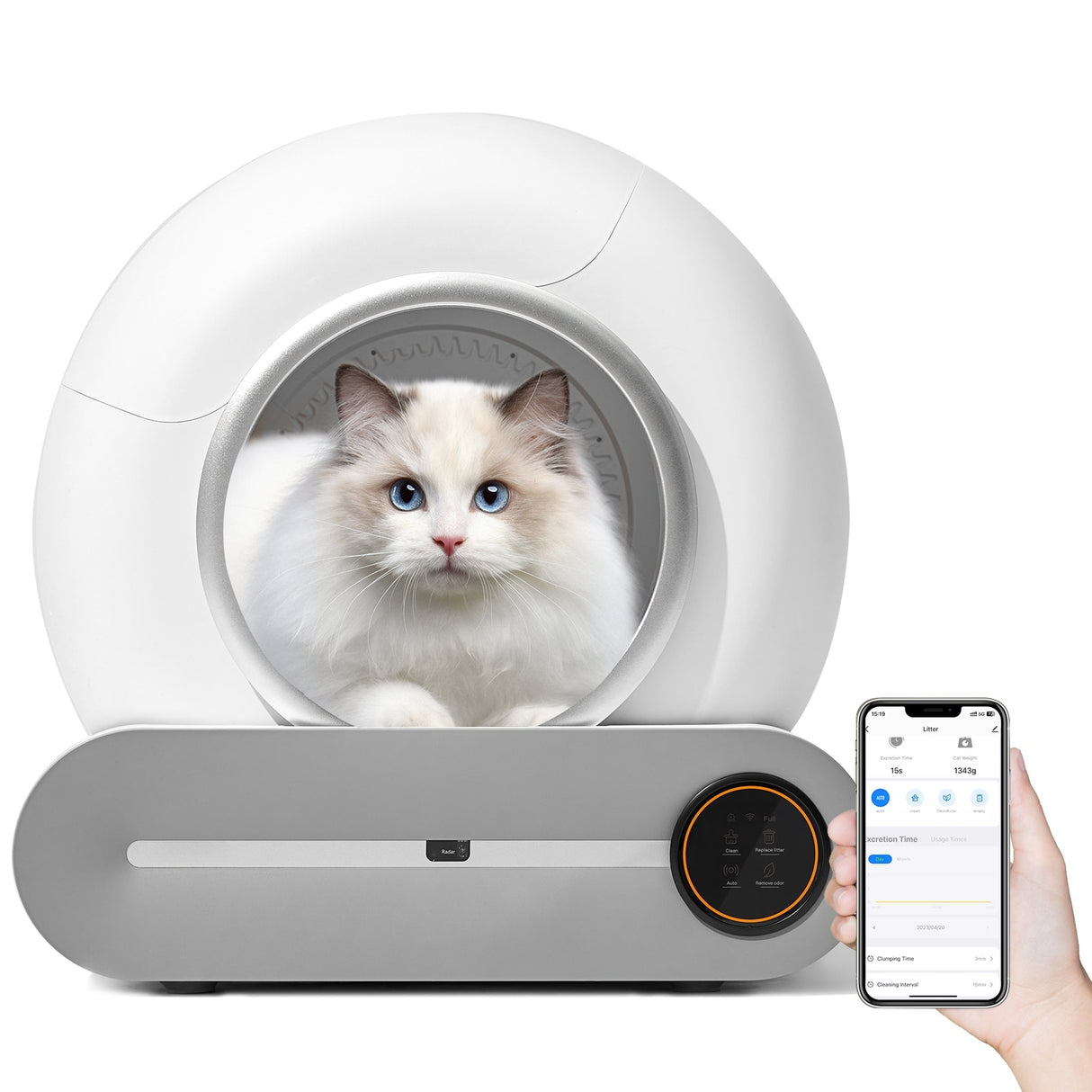 Self-Cleaning Cat Litter Box, Automatic Scooping and Odor Removal, App Control Support 2.4G WiFi