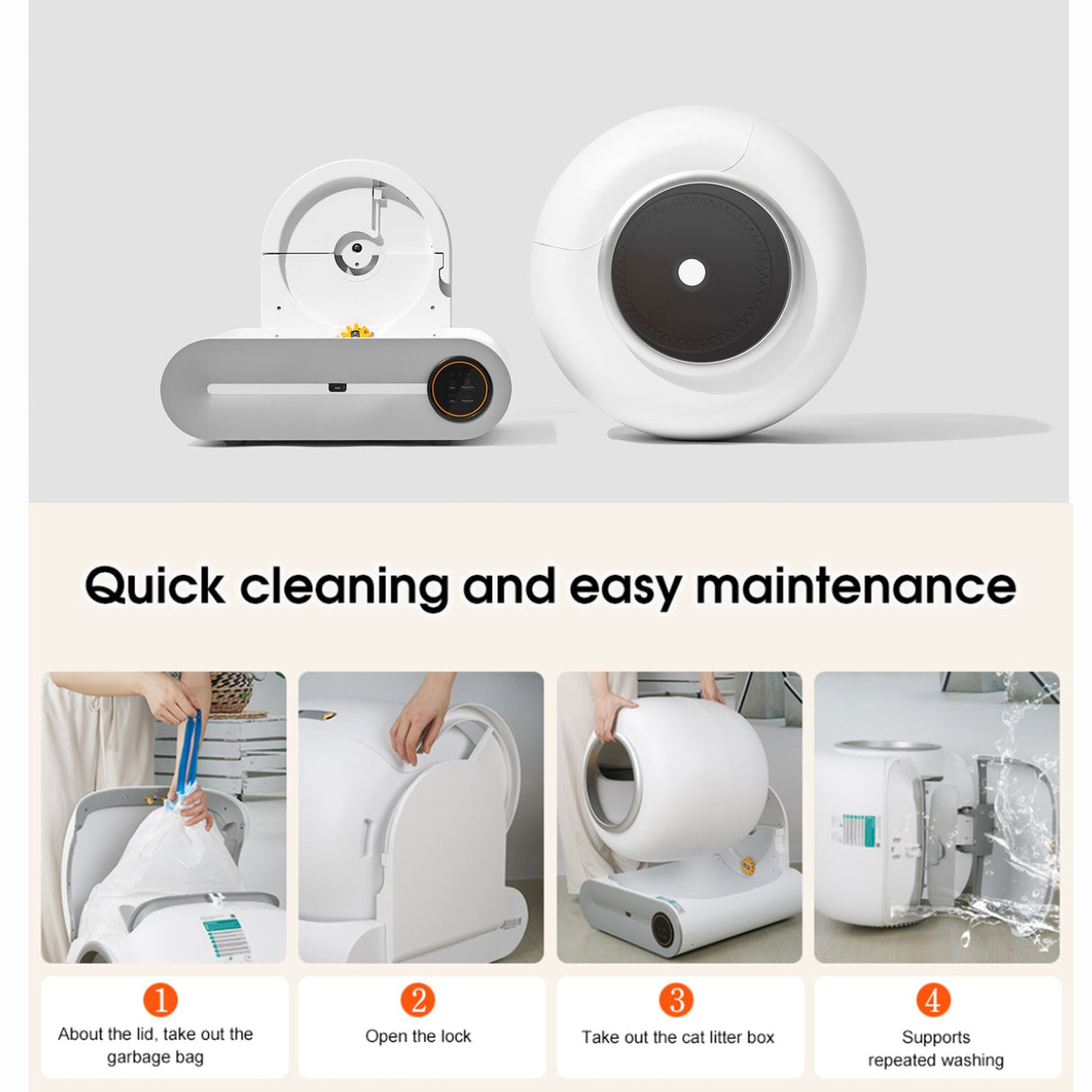 Self-Cleaning Cat Litter Box, Automatic Scooping and Odor Removal, App Control Support 2.4G WiFi