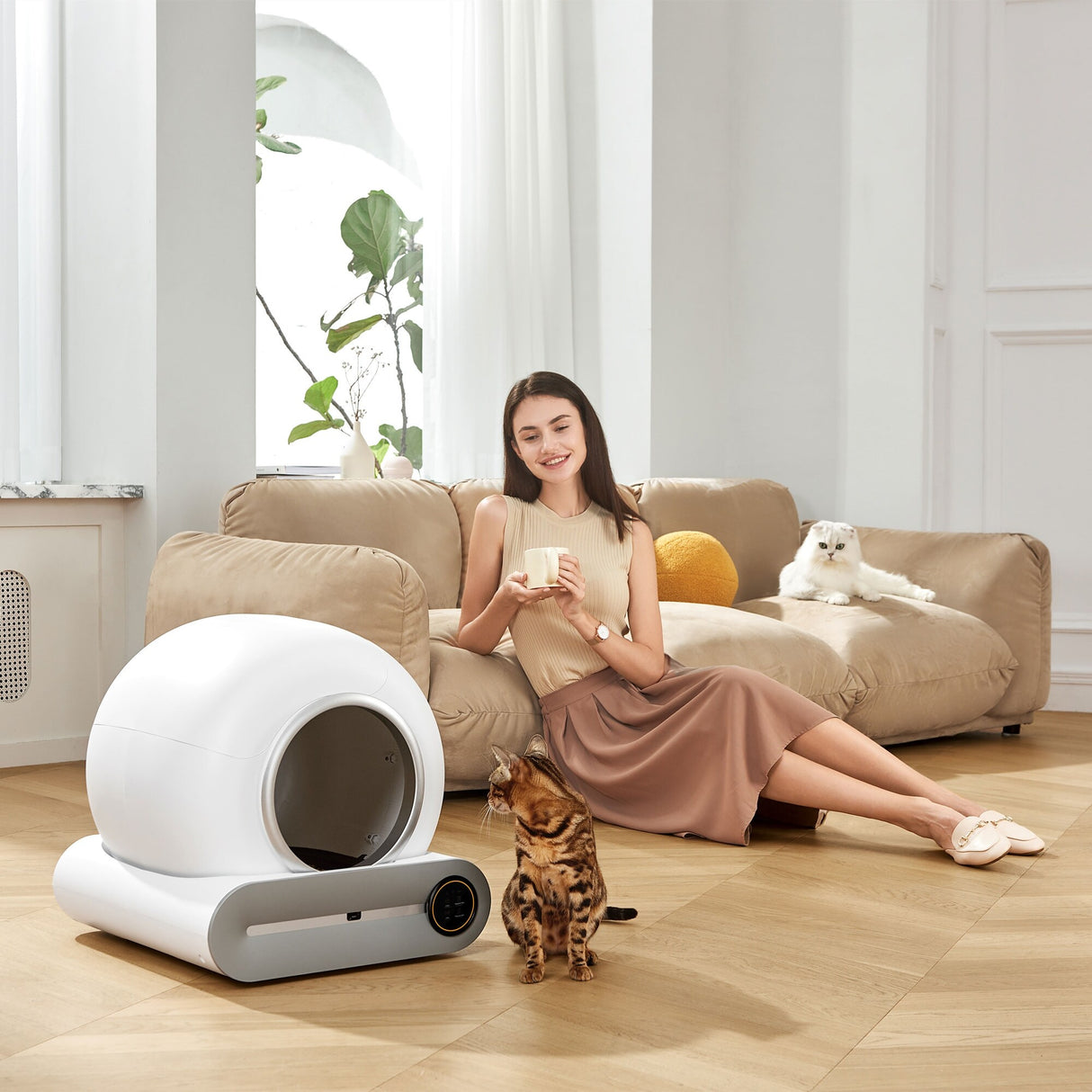 Self-Cleaning Cat Litter Box, Automatic Scooping and Odor Removal, App Control Support 2.4G WiFi