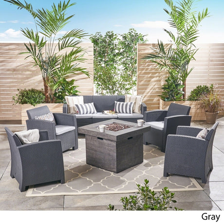 Selway Outdoor 7-Seater Chat Set with Fire Pit by Christopher Knight Home