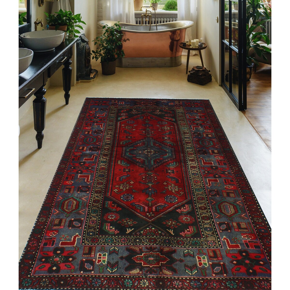 Semi Antique Zebara Red/Grey Runner - 4'4" x 7'7"