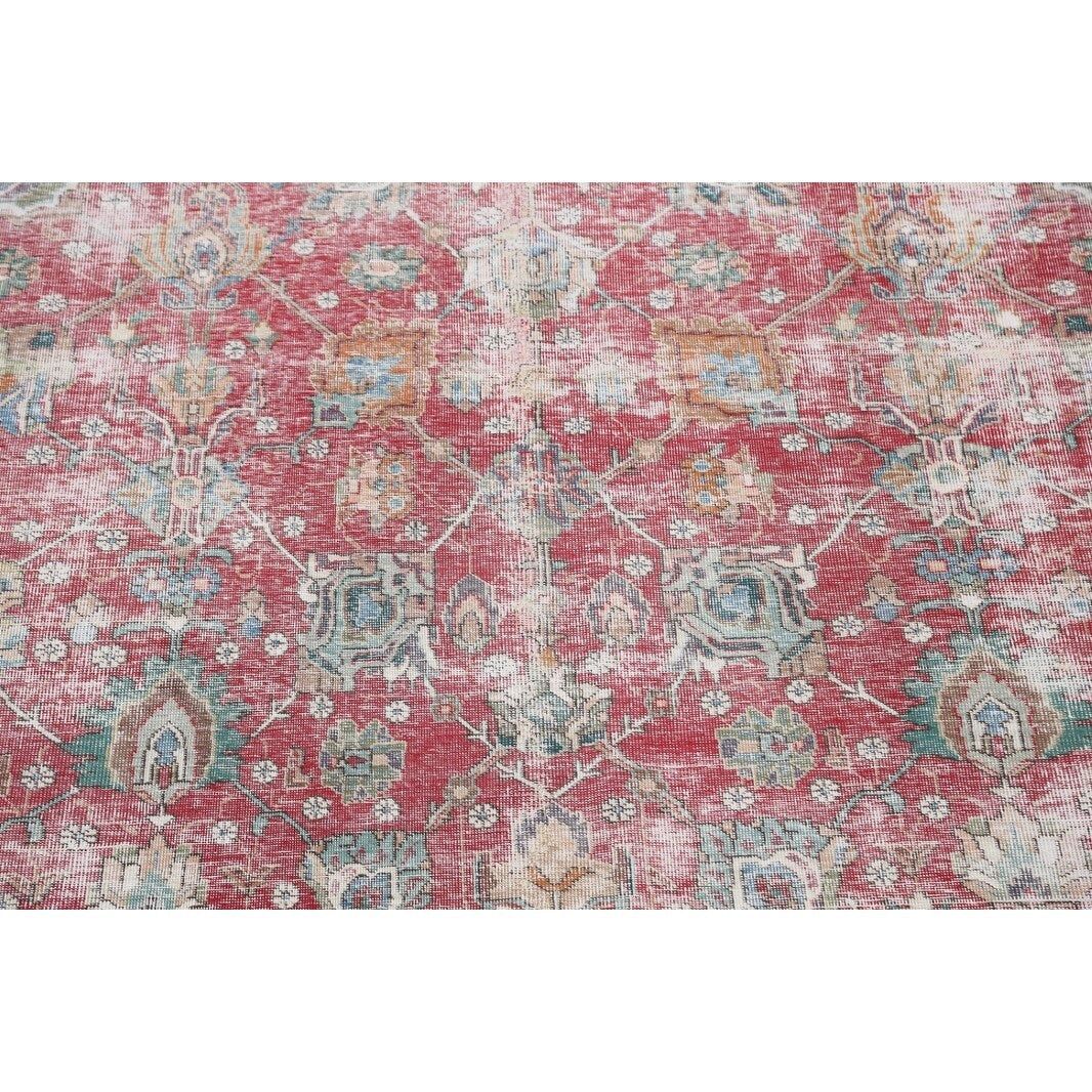 Semi-antique Distressed Floral Tabriz Persian Area Rug Wool Handmade - 9'1" x 12'2"