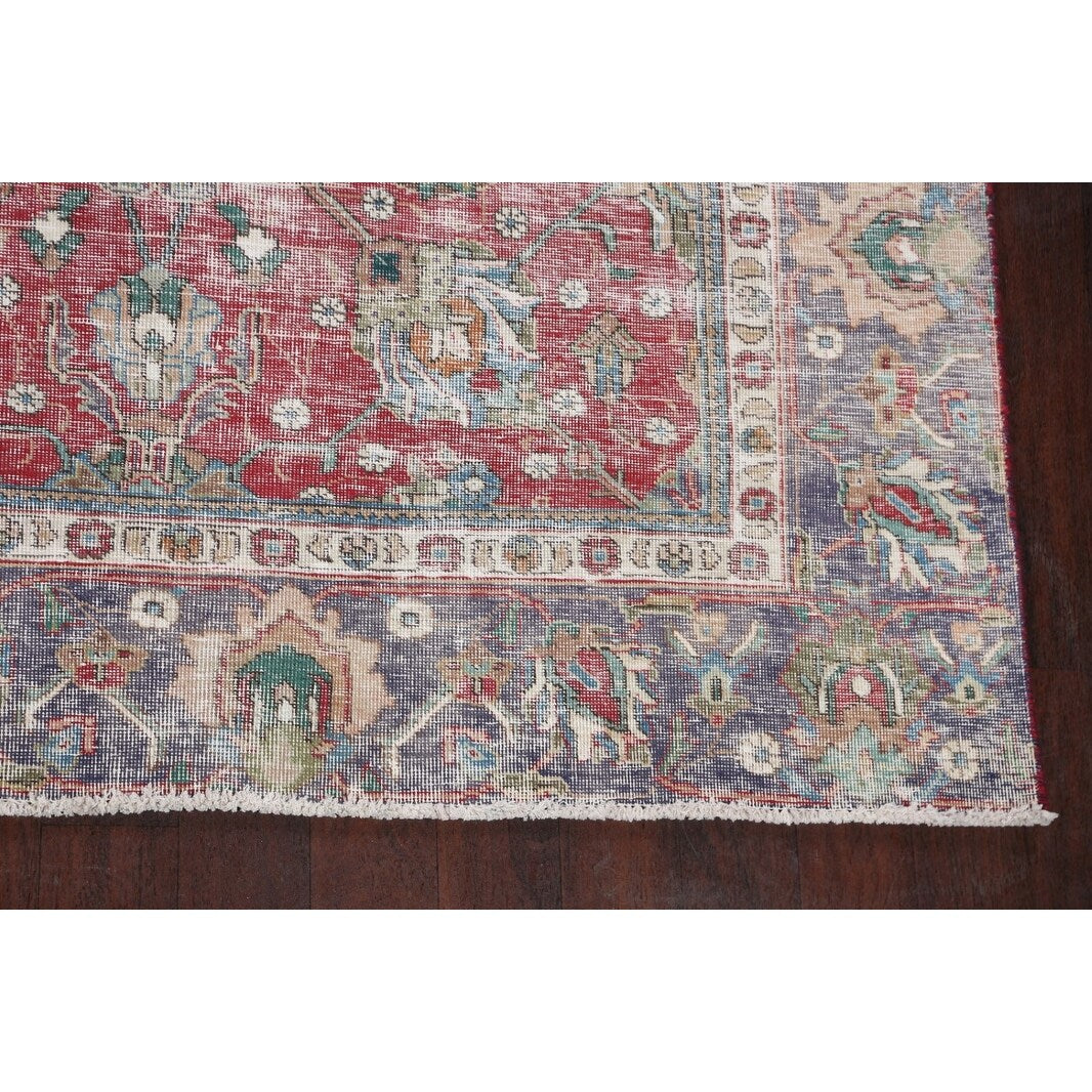 Semi-antique Distressed Floral Tabriz Persian Area Rug Wool Handmade - 9'1" x 12'2"