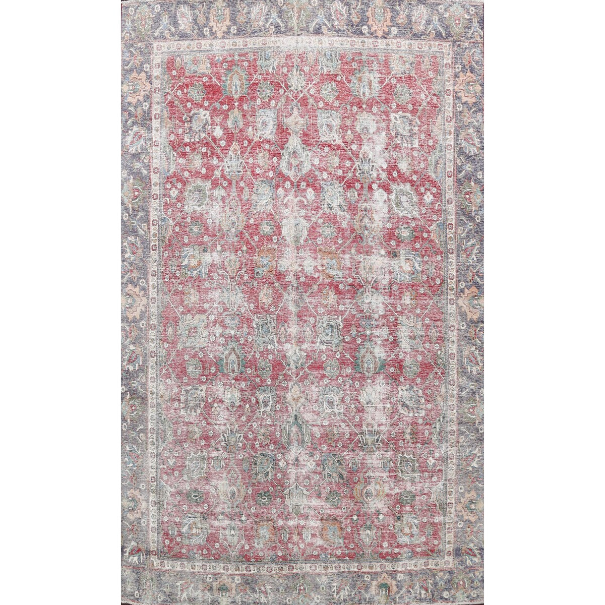 Semi-antique Distressed Floral Tabriz Persian Area Rug Wool Handmade - 9'1" x 12'2"