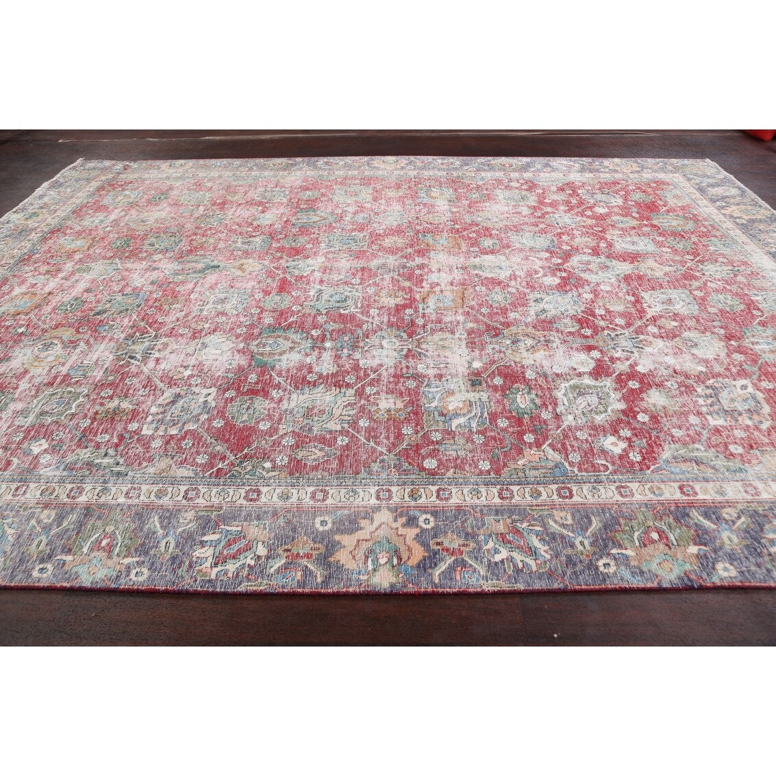 Semi-antique Distressed Floral Tabriz Persian Area Rug Wool Handmade - 9'1" x 12'2"