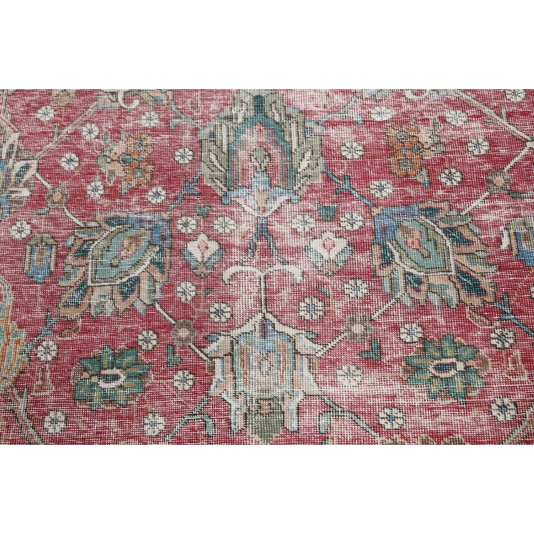 Semi-antique Distressed Floral Tabriz Persian Area Rug Wool Handmade - 9'1" x 12'2"