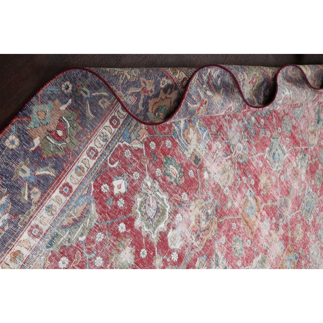 Semi-antique Distressed Floral Tabriz Persian Area Rug Wool Handmade - 9'1" x 12'2"