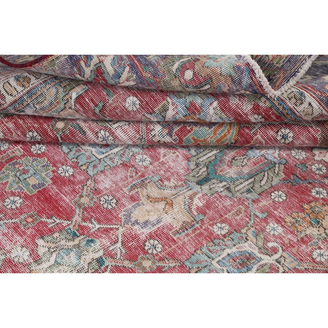 Semi-antique Distressed Floral Tabriz Persian Area Rug Wool Handmade - 9'1" x 12'2"