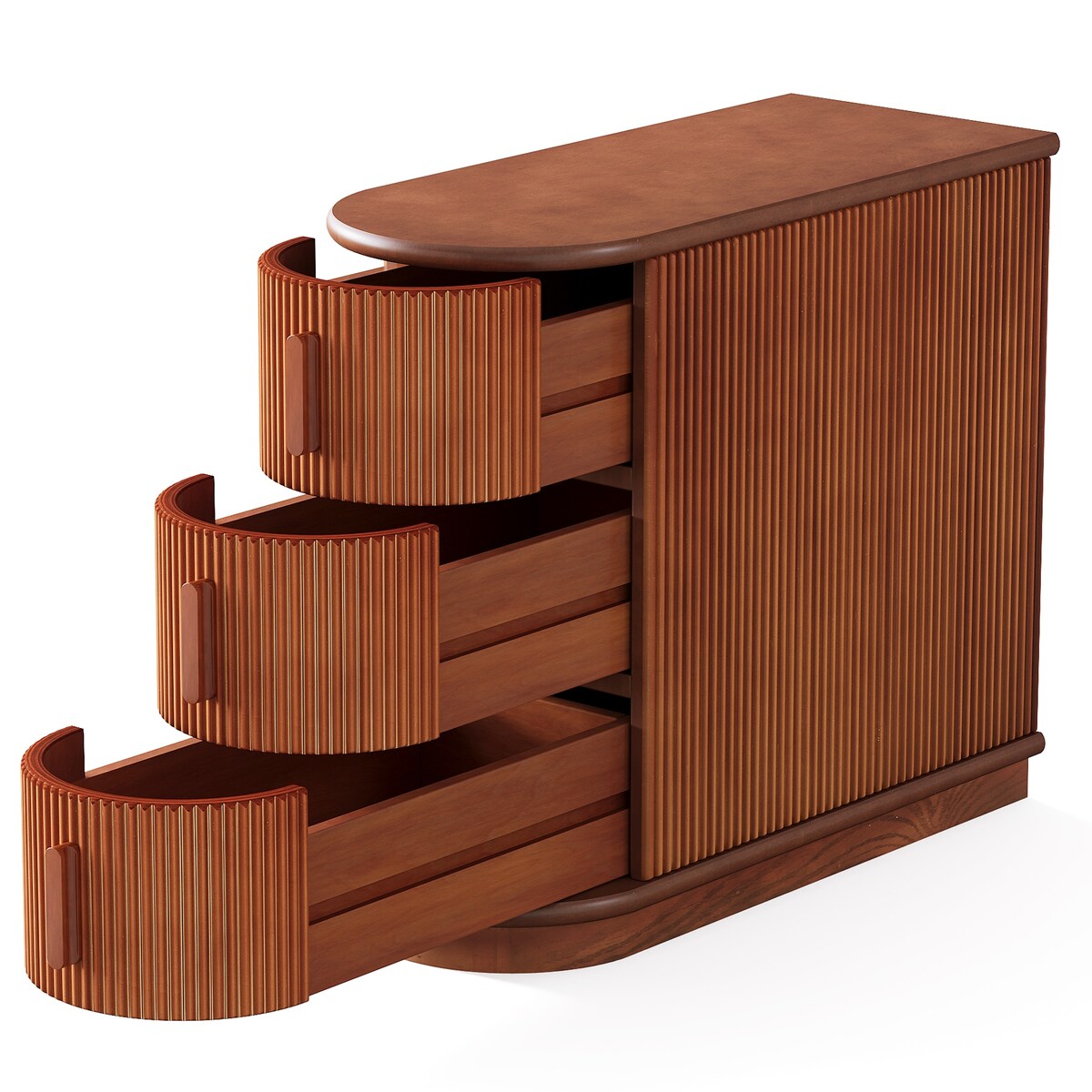 Semi-oval 3-drawer Solid Wood End Side Table for Living Room