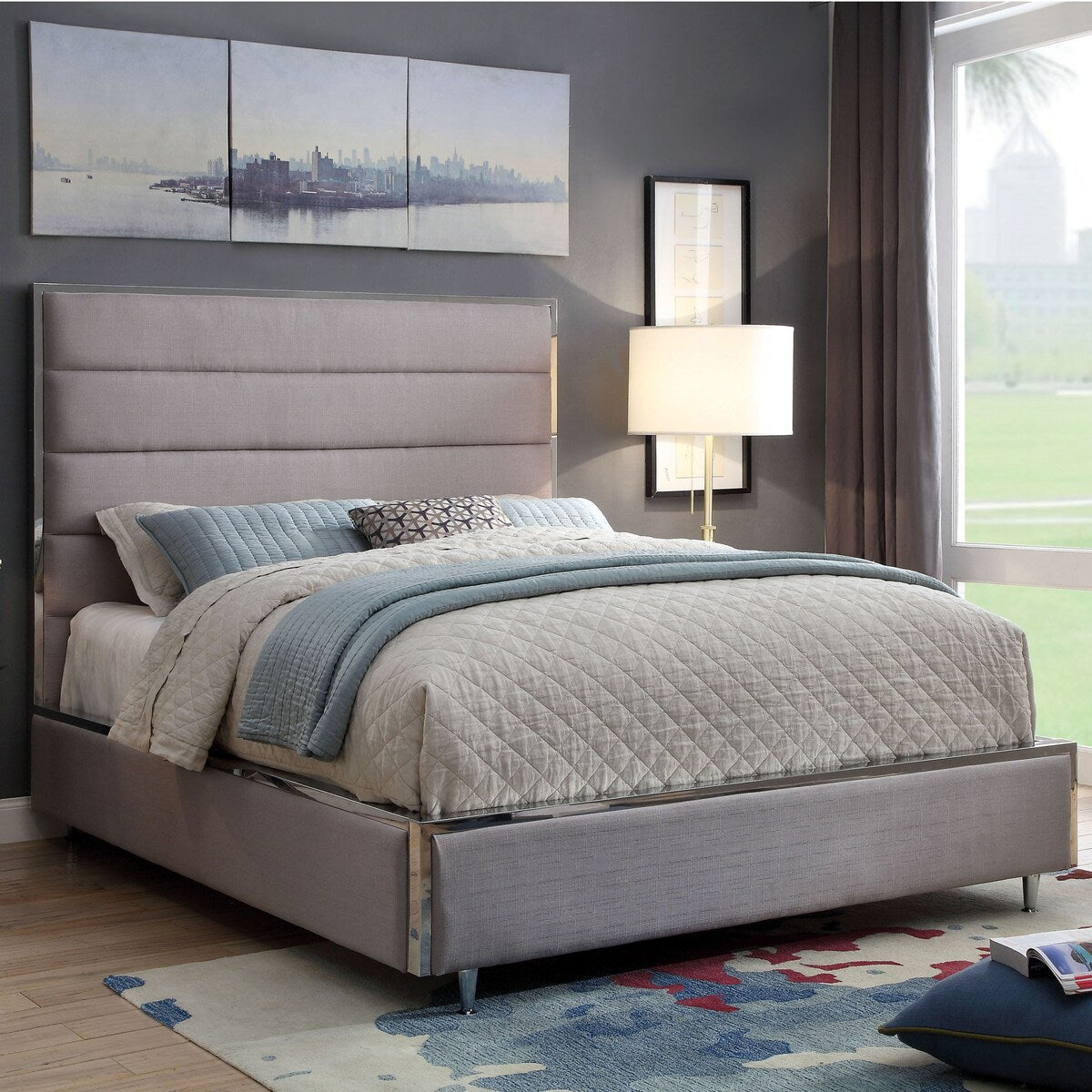 Furniture of America Sena Contemporary Linen Fabric Padded Framed Bed