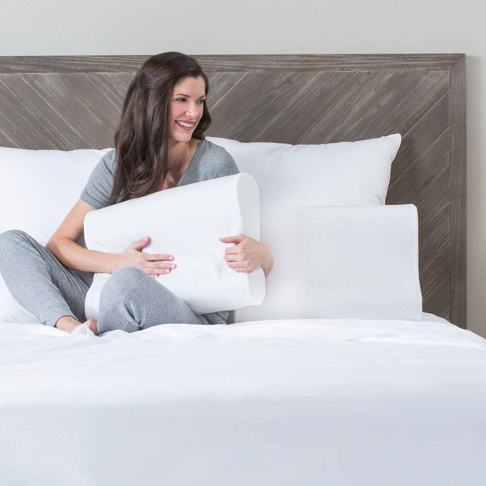 SensorPEDIC Memory Foam Contour Bed Pillow for Side and Back Sleepers - White