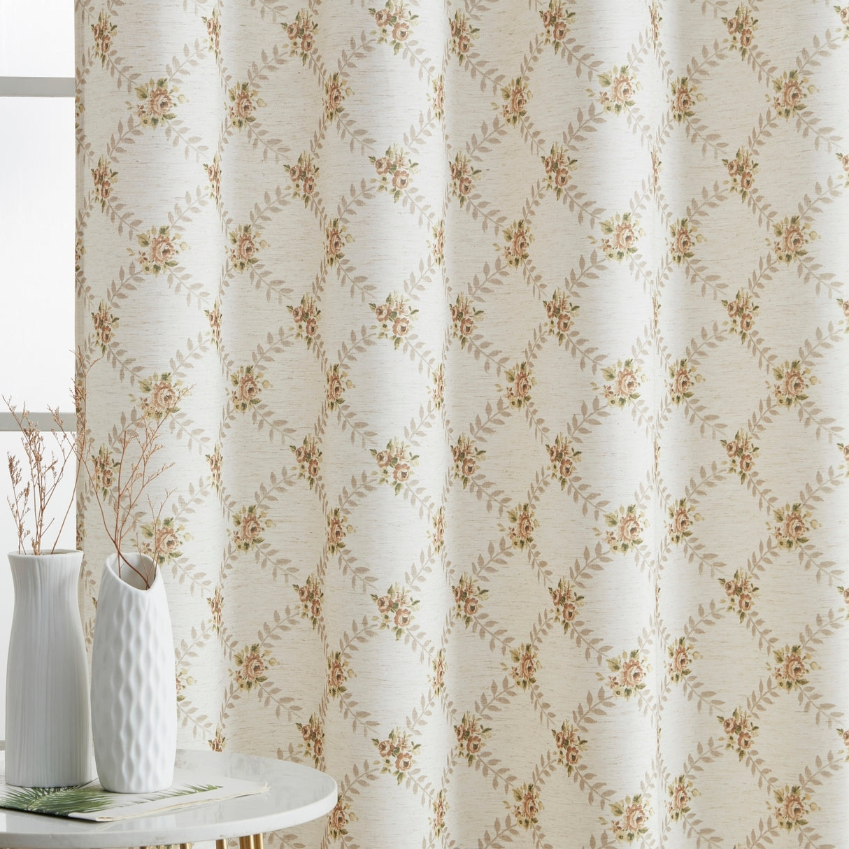 HLC.me Morgan Floral Decorative Light Filtering Grommet Window Treatment Curtain Drapery Panels - Set of 2 Panels