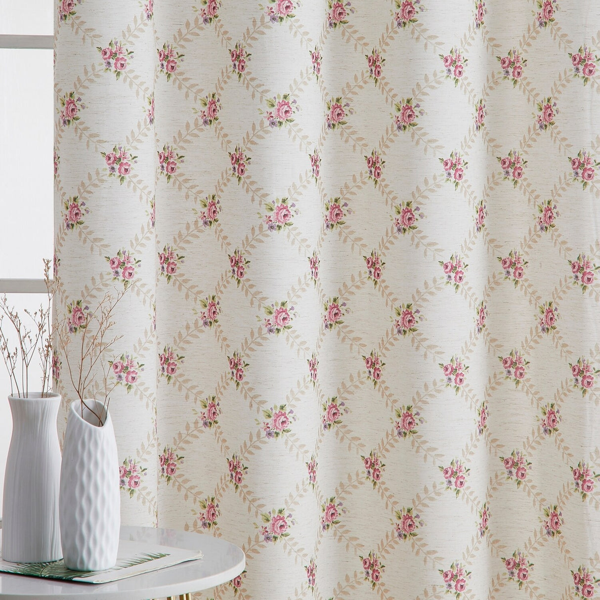 HLC.me Morgan Floral Decorative Light Filtering Grommet Window Treatment Curtain Drapery Panels - Set of 2 Panels
