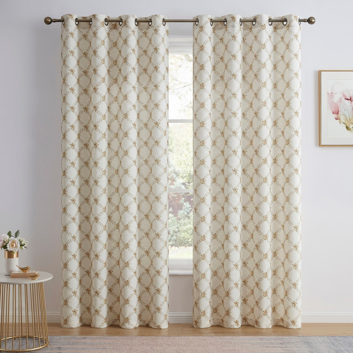 HLC.me Morgan Floral Decorative Light Filtering Grommet Window Treatment Curtain Drapery Panels - Set of 2 Panels