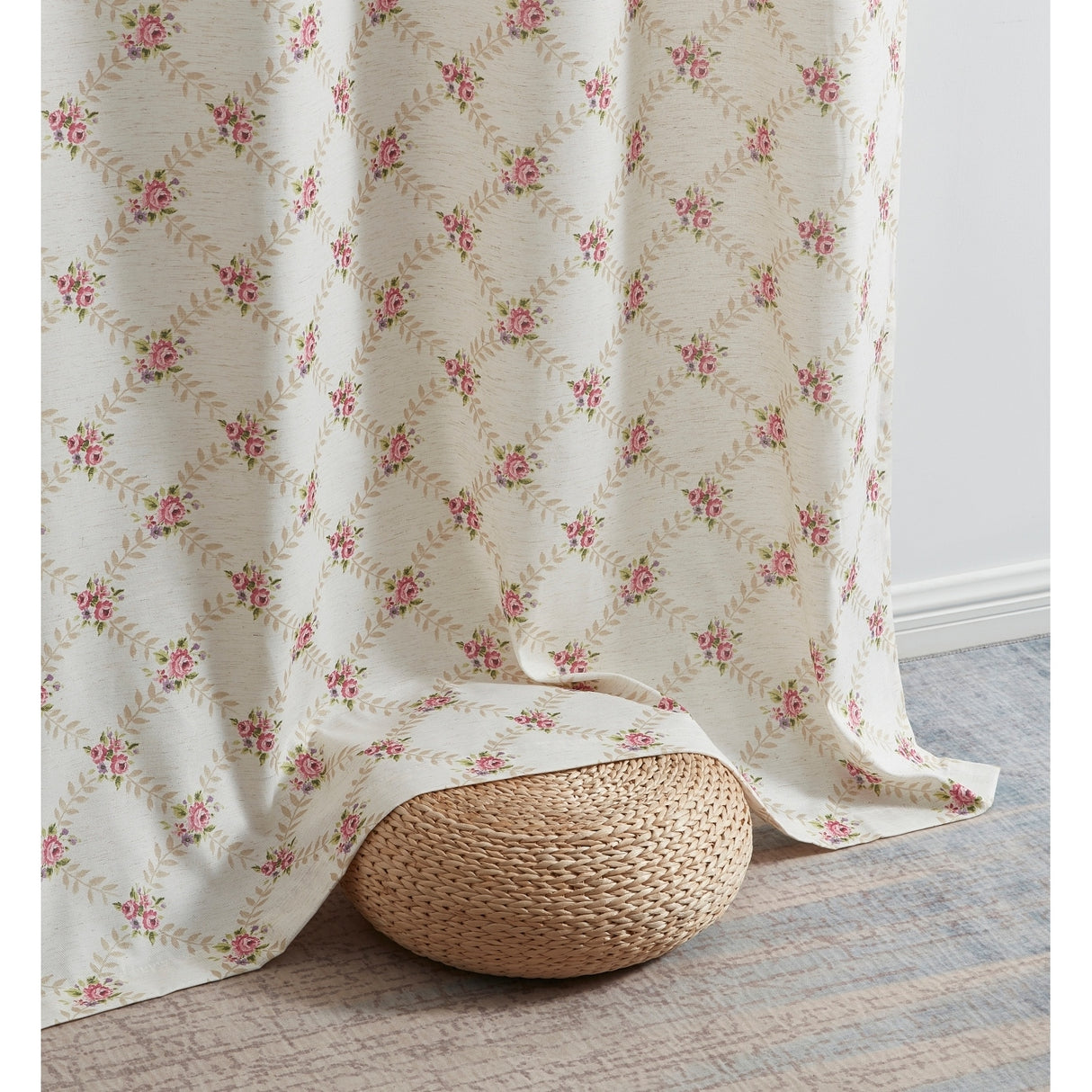 HLC.me Morgan Floral Decorative Light Filtering Grommet Window Treatment Curtain Drapery Panels - Set of 2 Panels