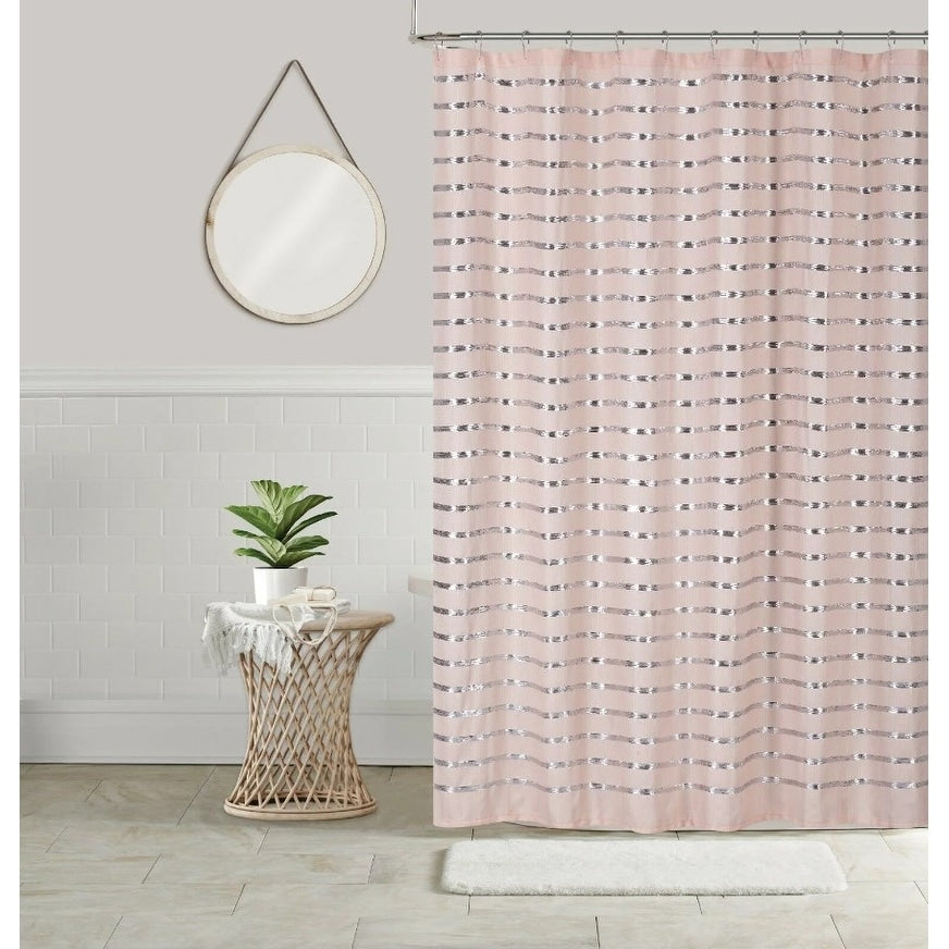 Sequin Shower Curtain 70x70 Shining Stripe Holiday Bathroom Decor Coco