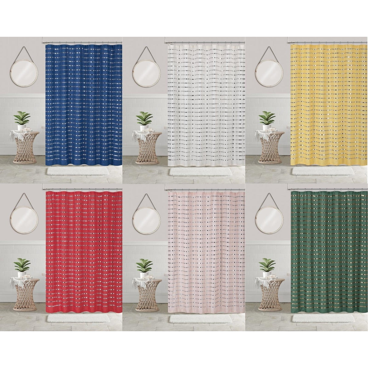 Sequin Shower Curtain 70x70 Shining Stripe Holiday Bathroom Decor Coco