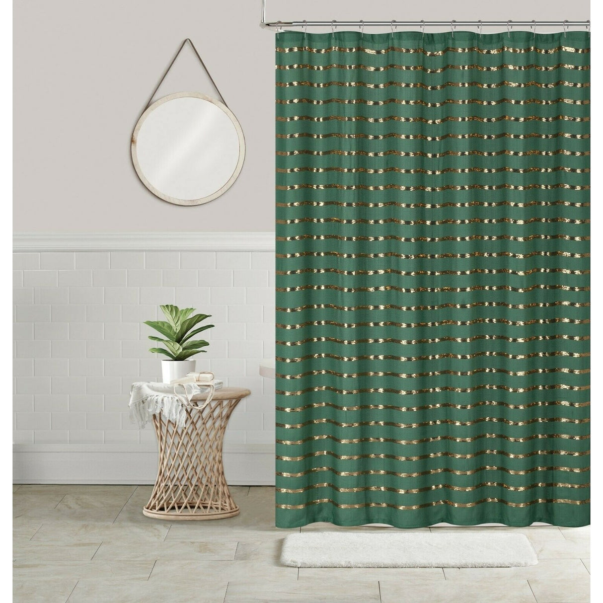 Sequin Shower Curtain 70x70 Shining Stripe Holiday Bathroom Decor Coco
