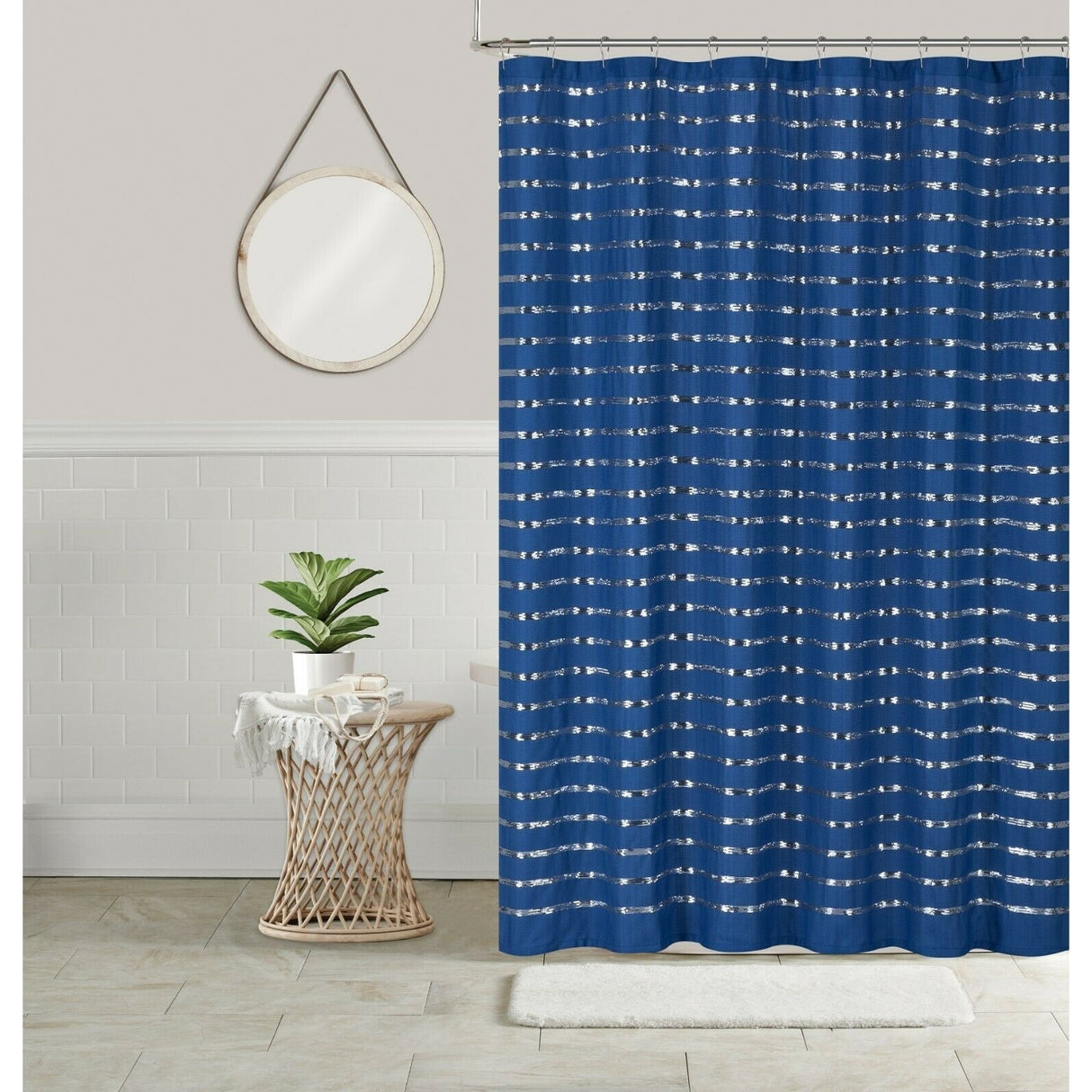 Sequin Shower Curtain 70x70 Shining Stripe Holiday Bathroom Decor Coco
