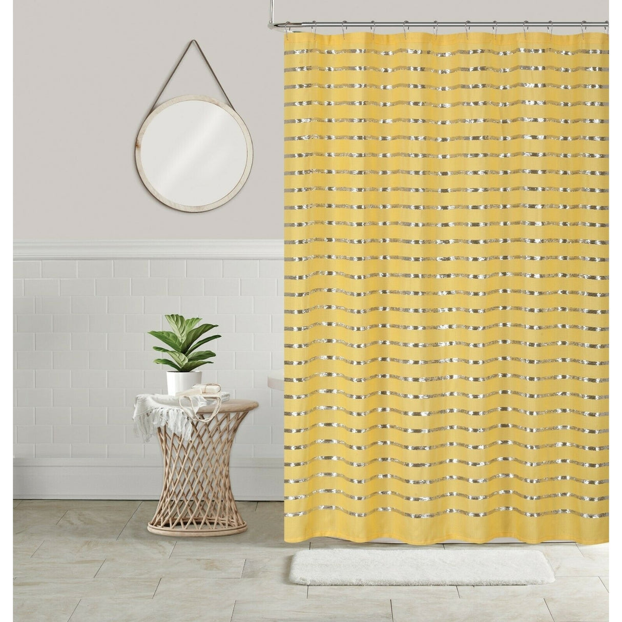 Sequin Shower Curtain 70x70 Shining Stripe Holiday Bathroom Decor Coco
