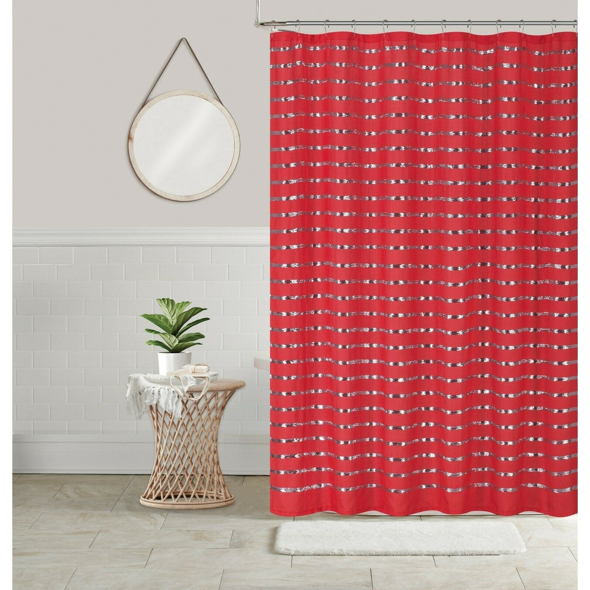 Sequin Shower Curtain 70x70 Shining Stripe Holiday Bathroom Decor Coco