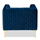 Seraphin Glam and Luxe Navy Blue Velvet Fabric Upholstered Gold Finished Armchair