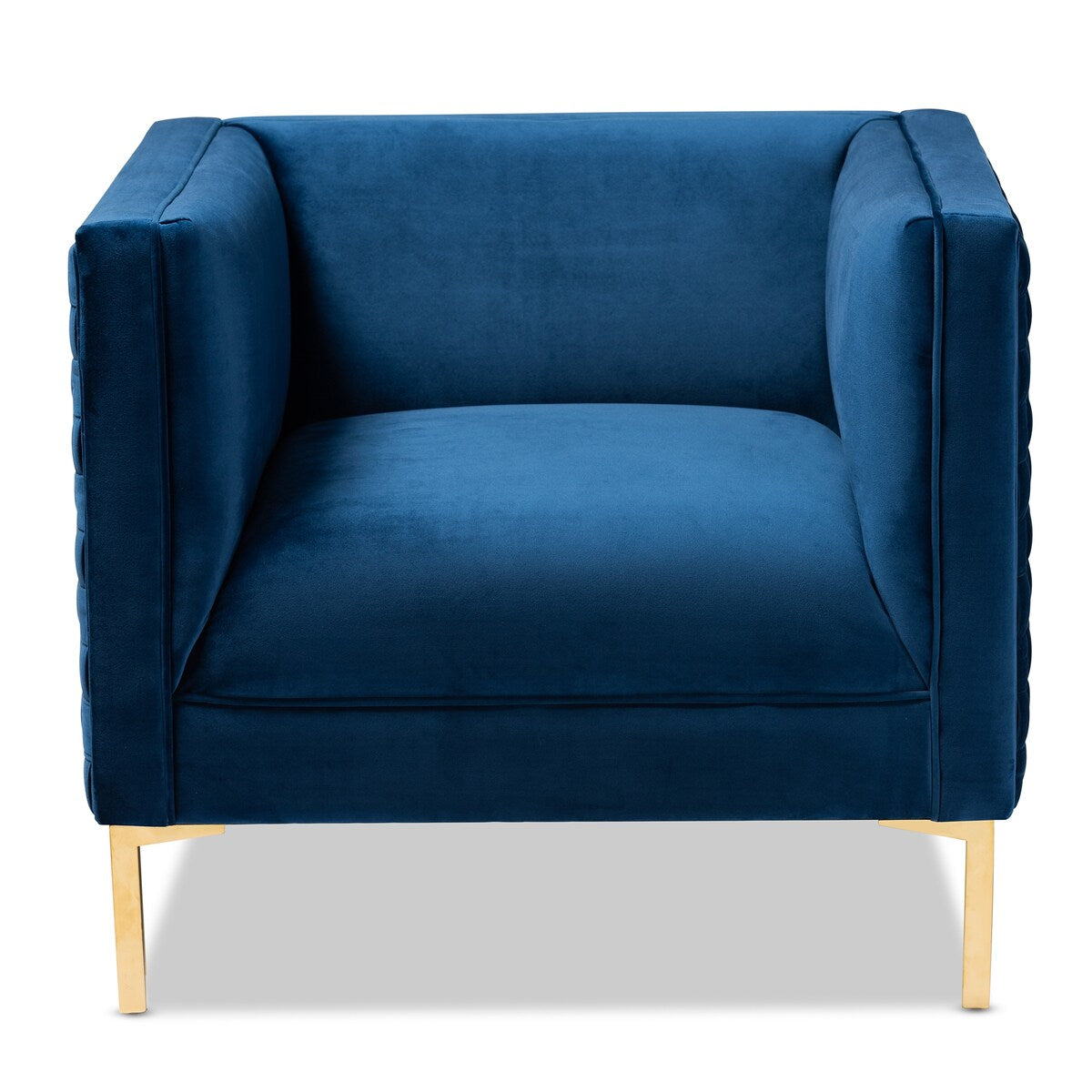 Seraphin Glam and Luxe Navy Blue Velvet Fabric Upholstered Gold Finished Armchair