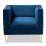 Seraphin Glam and Luxe Navy Blue Velvet Fabric Upholstered Gold Finished Armchair