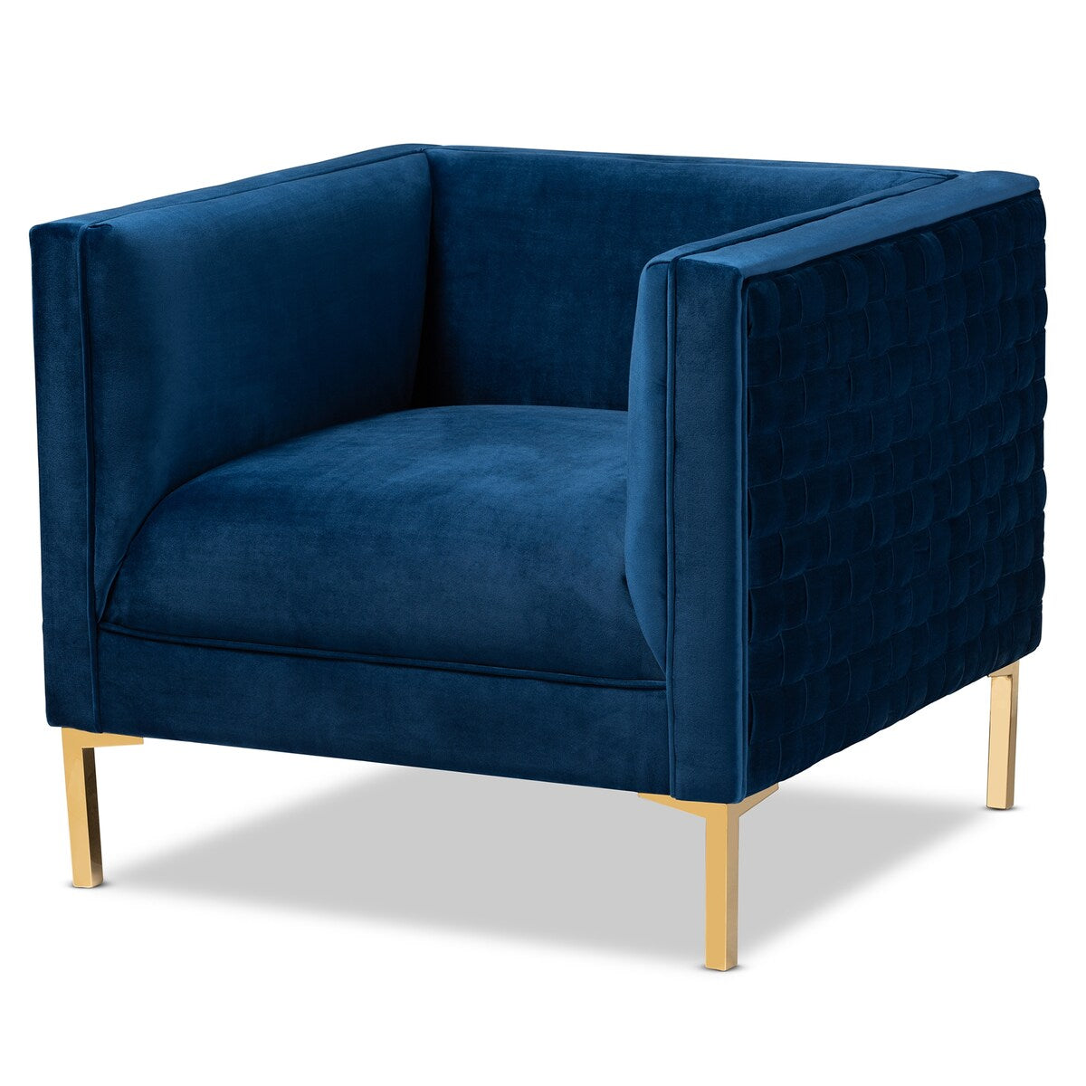 Seraphin Glam and Luxe Navy Blue Velvet Fabric Upholstered Gold Finished Armchair