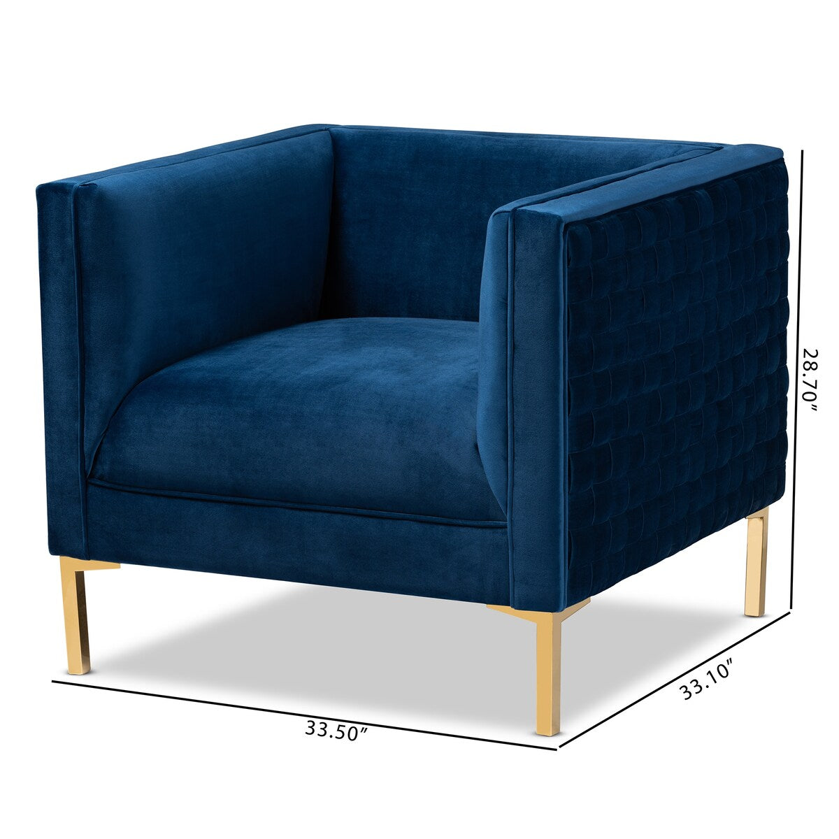 Seraphin Glam and Luxe Navy Blue Velvet Fabric Upholstered Gold Finished Armchair