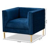 Seraphin Glam and Luxe Navy Blue Velvet Fabric Upholstered Gold Finished Armchair