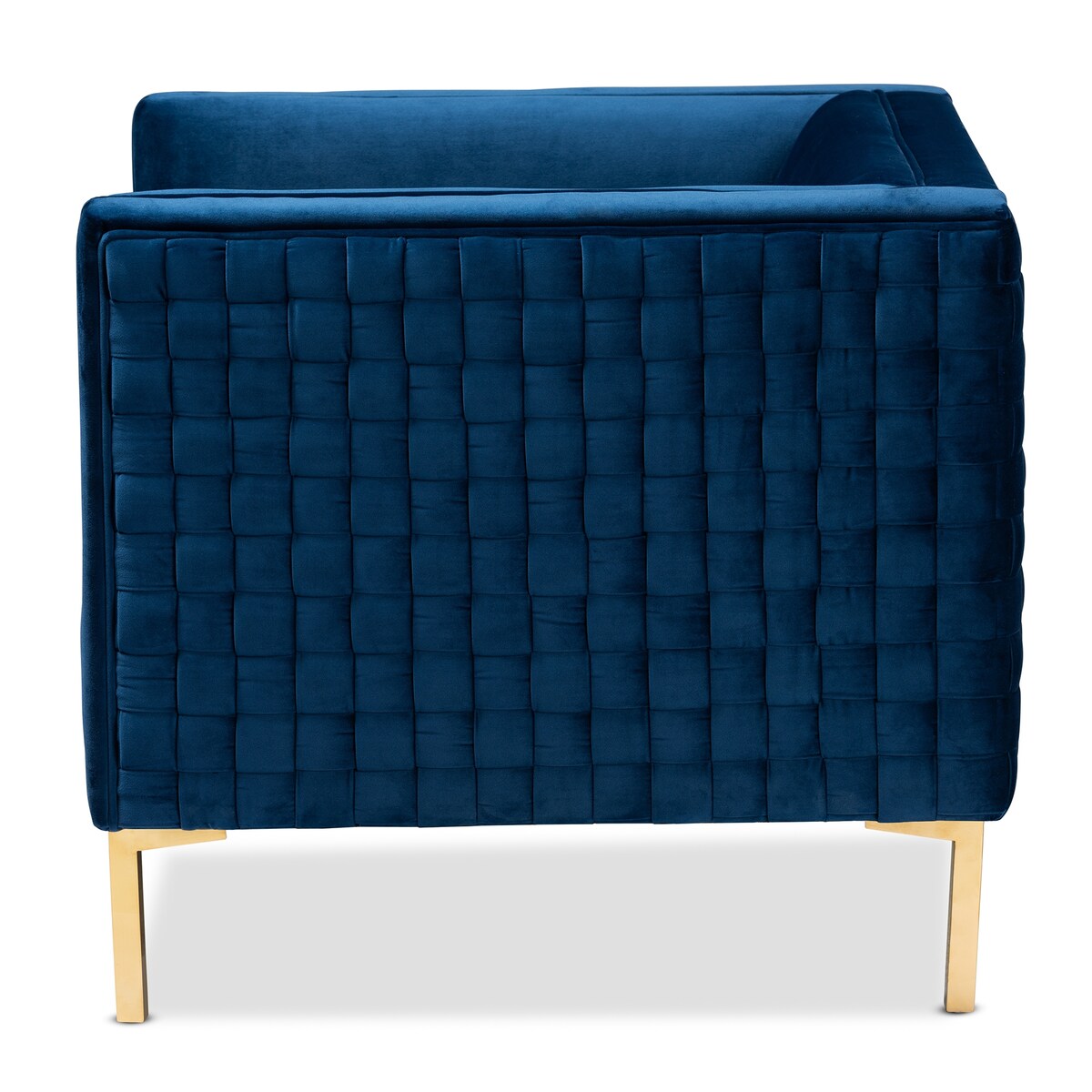 Seraphin Glam and Luxe Navy Blue Velvet Fabric Upholstered Gold Finished Armchair