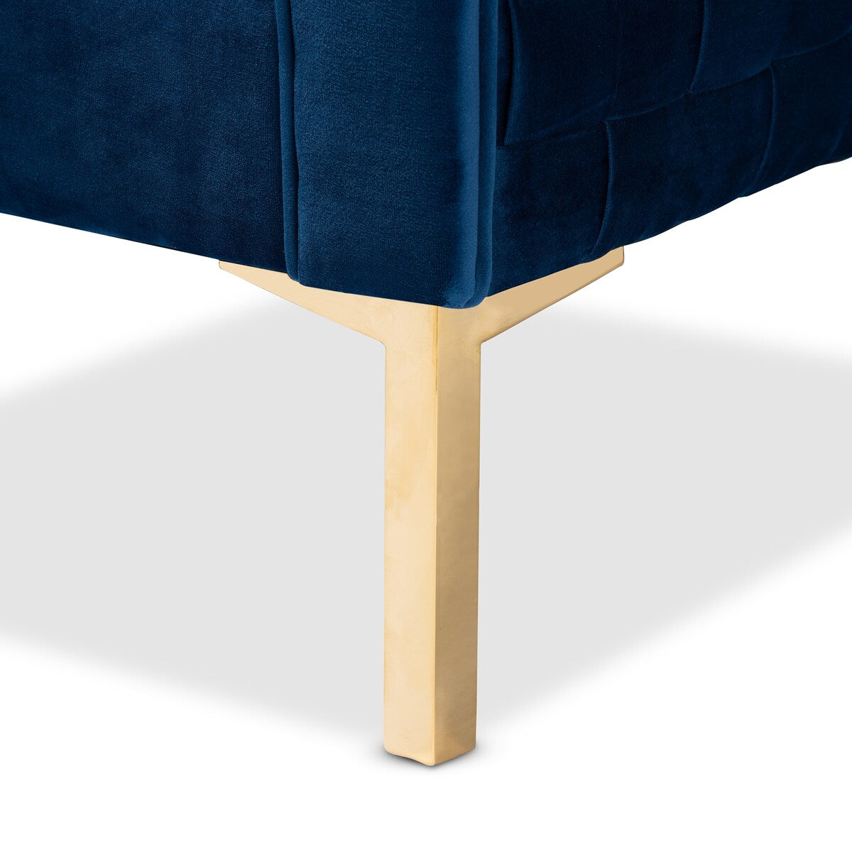 Seraphin Glam and Luxe Navy Blue Velvet Fabric Upholstered Gold Finished Armchair