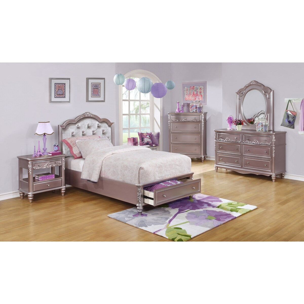 Seraphina Metallic Lilac Storage Bed