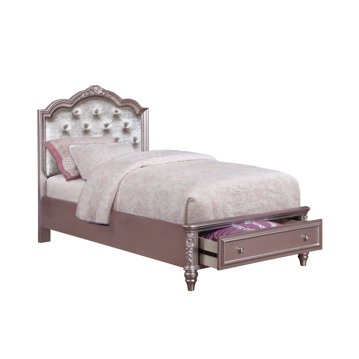 Seraphina Metallic Lilac Storage Bed