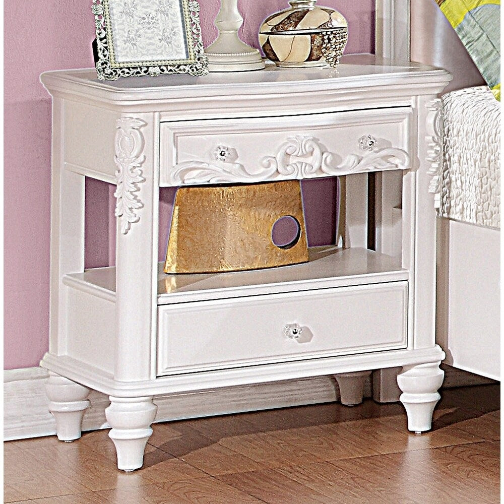 Seraphina White 2-piece Storage Bedroom Set with Nightstand