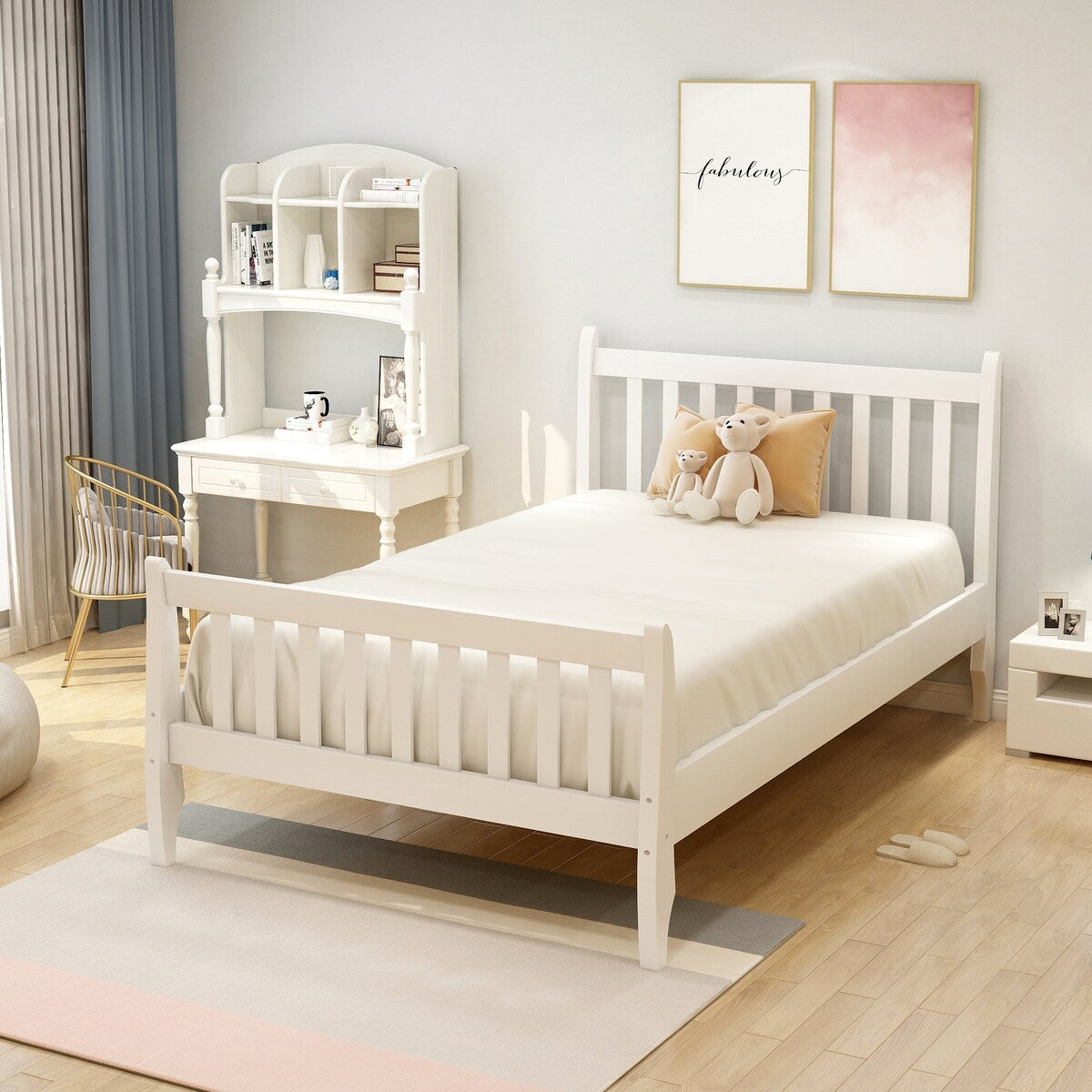 Serene Twin Size Platform Bed with Pine Wood Slats