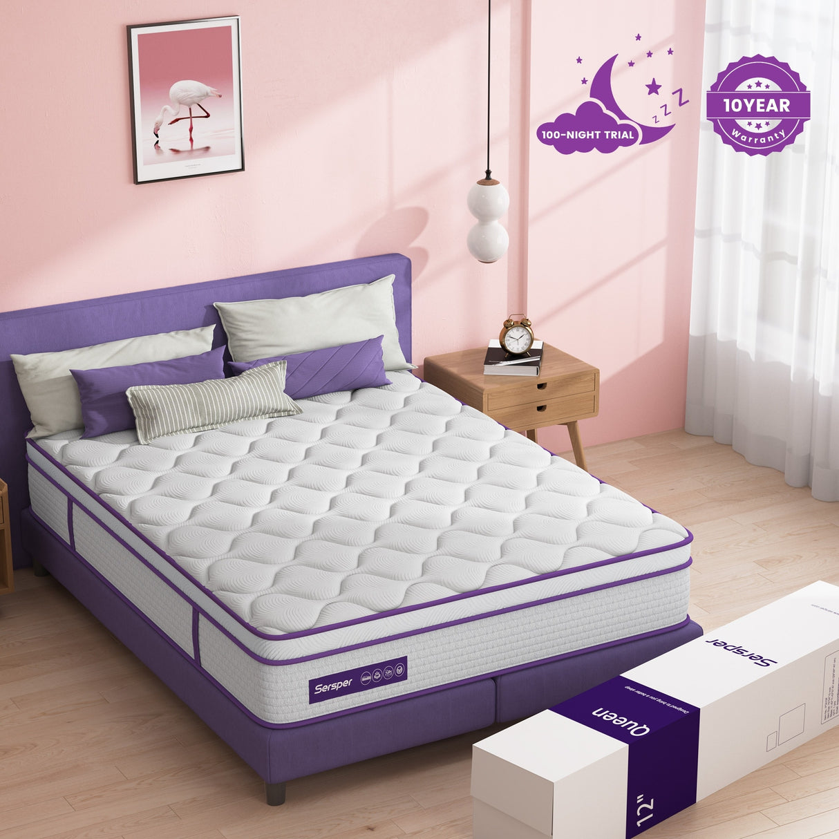 Sersper 8-Inch Medium Euro Top Memory Foam and Pocket Spring Hybrid Mattress for Kid's Room