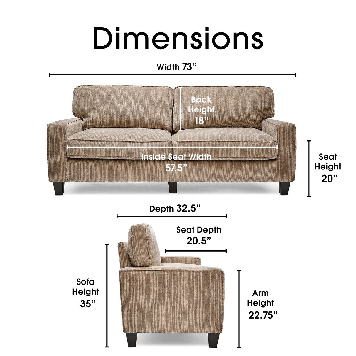 Serta RTA Palisades Collection 73" Sofa in Kingston Beige