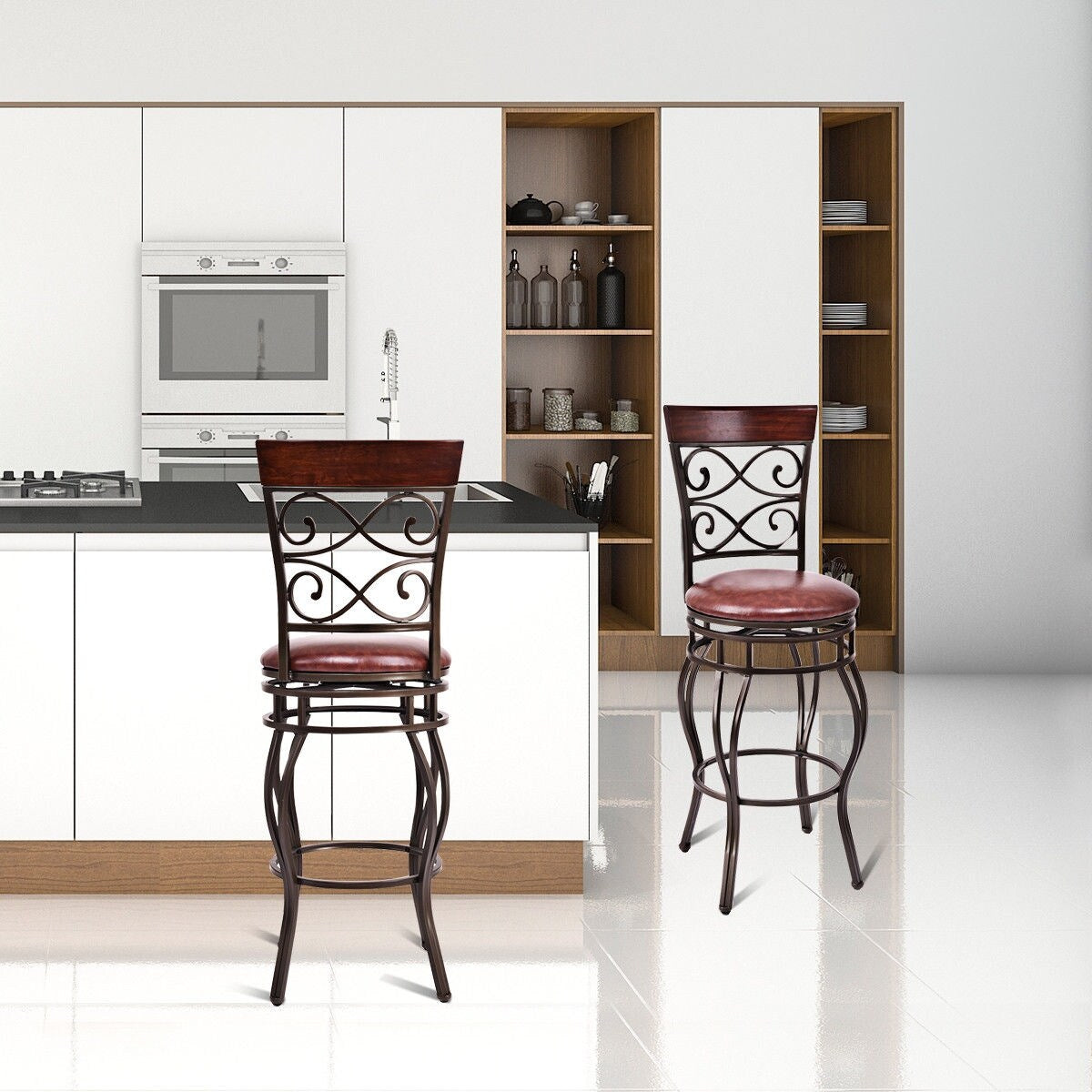 Set Of 2 Vintage Bar Stools 30in Swivel Padded Seat Bistro Dining Kitchen Pub Chair - Set of 2