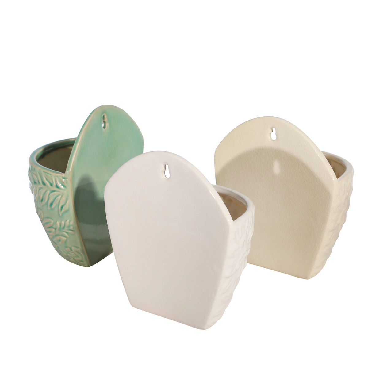 Set Of 3 Ceramic 7" Wall Planters, Multi, Novelty, 7"H, - 7.25" x 4" x 7"