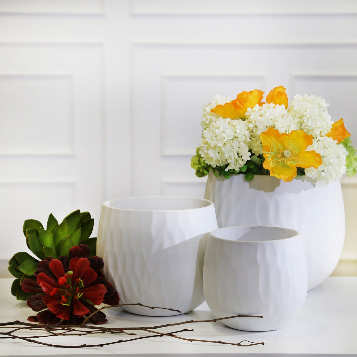 Sagebrook Home Neutral Matte White Ceramic Planters, Set of 3 - 9" x 9" x 8"