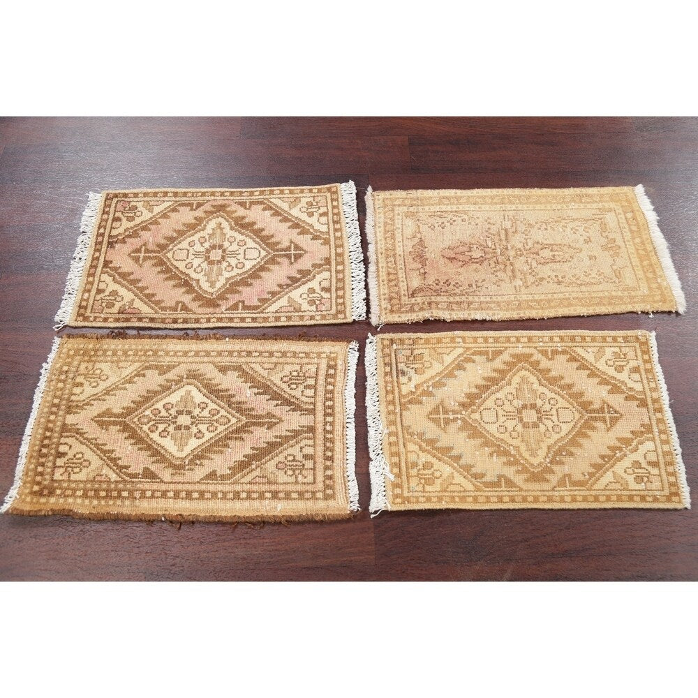 Set of 4 Hand Made Vintage Distressed Hamedan Persian Floral Area Rugs - 1'11" X 1'2"
