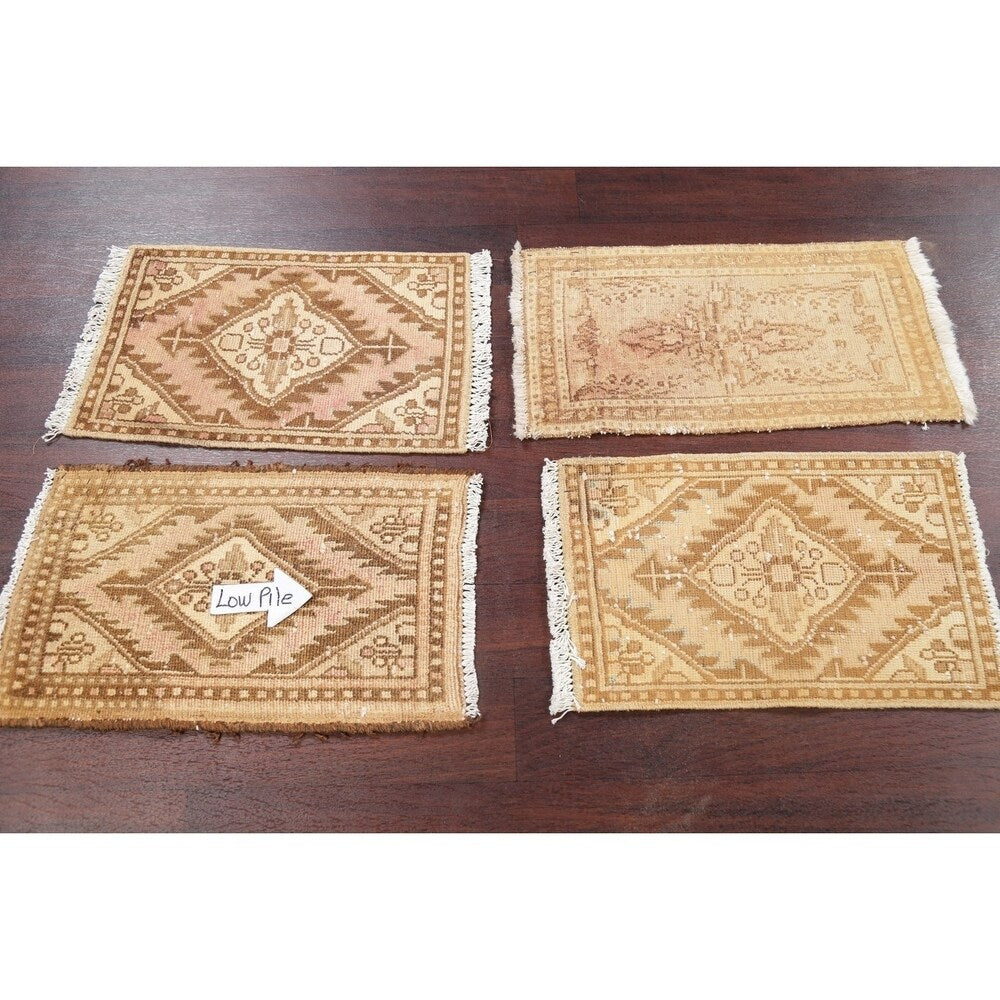 Set of 4 Hand Made Vintage Distressed Hamedan Persian Floral Area Rugs - 1'11" X 1'2"