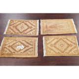 Set of 4 Hand Made Vintage Distressed Hamedan Persian Floral Area Rugs - 1'11" X 1'2"