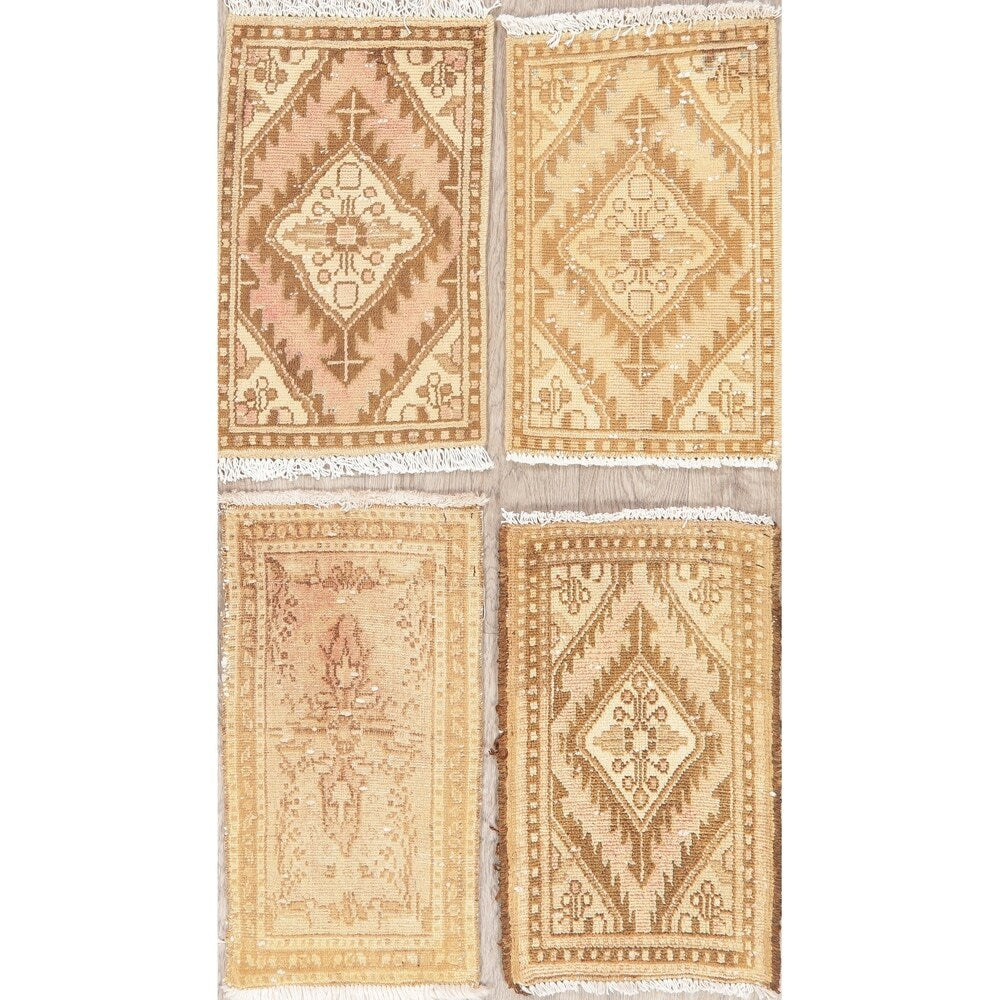 Set of 4 Hand Made Vintage Distressed Hamedan Persian Floral Area Rugs - 1'11" X 1'2"