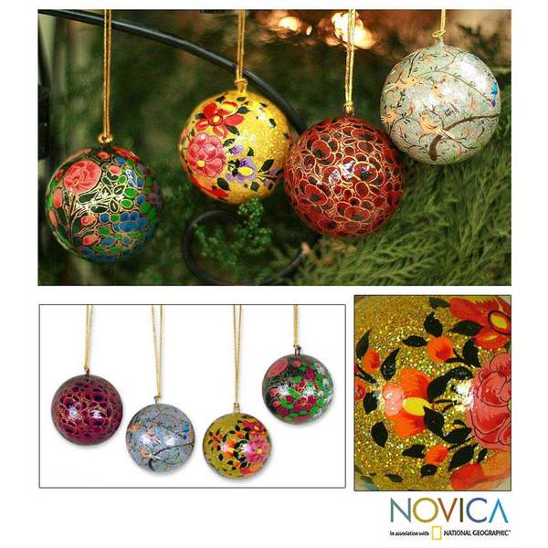 Set Of 4 Joyful Symphony Holiday Ornaments Handmade in (India)