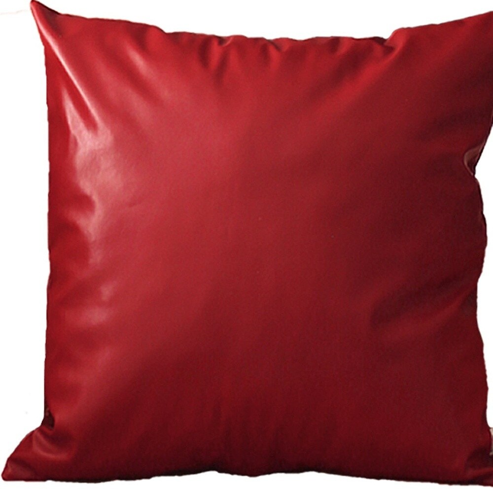 Set Of Two 17" X 17" Red Faux Leather Zippered Pillow Cover